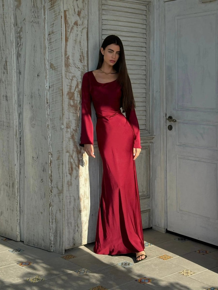 Grace | Wedding Guest Satin Flared Sleeve Maxi Dress
