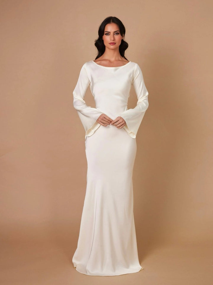Grace | Wedding Guest Satin Flared Sleeve Maxi Dress