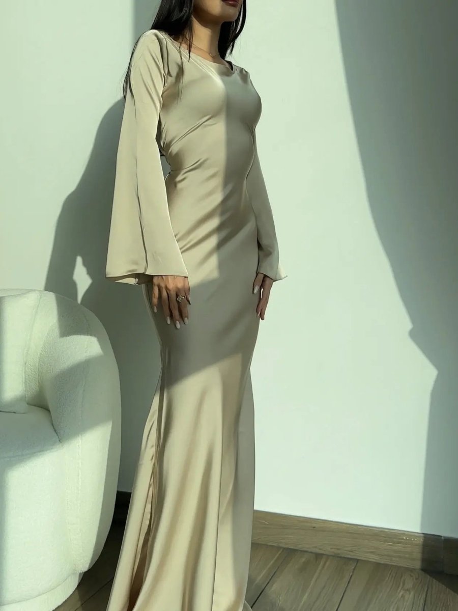 Grace | Wedding Guest Satin Flared Sleeve Maxi Dress