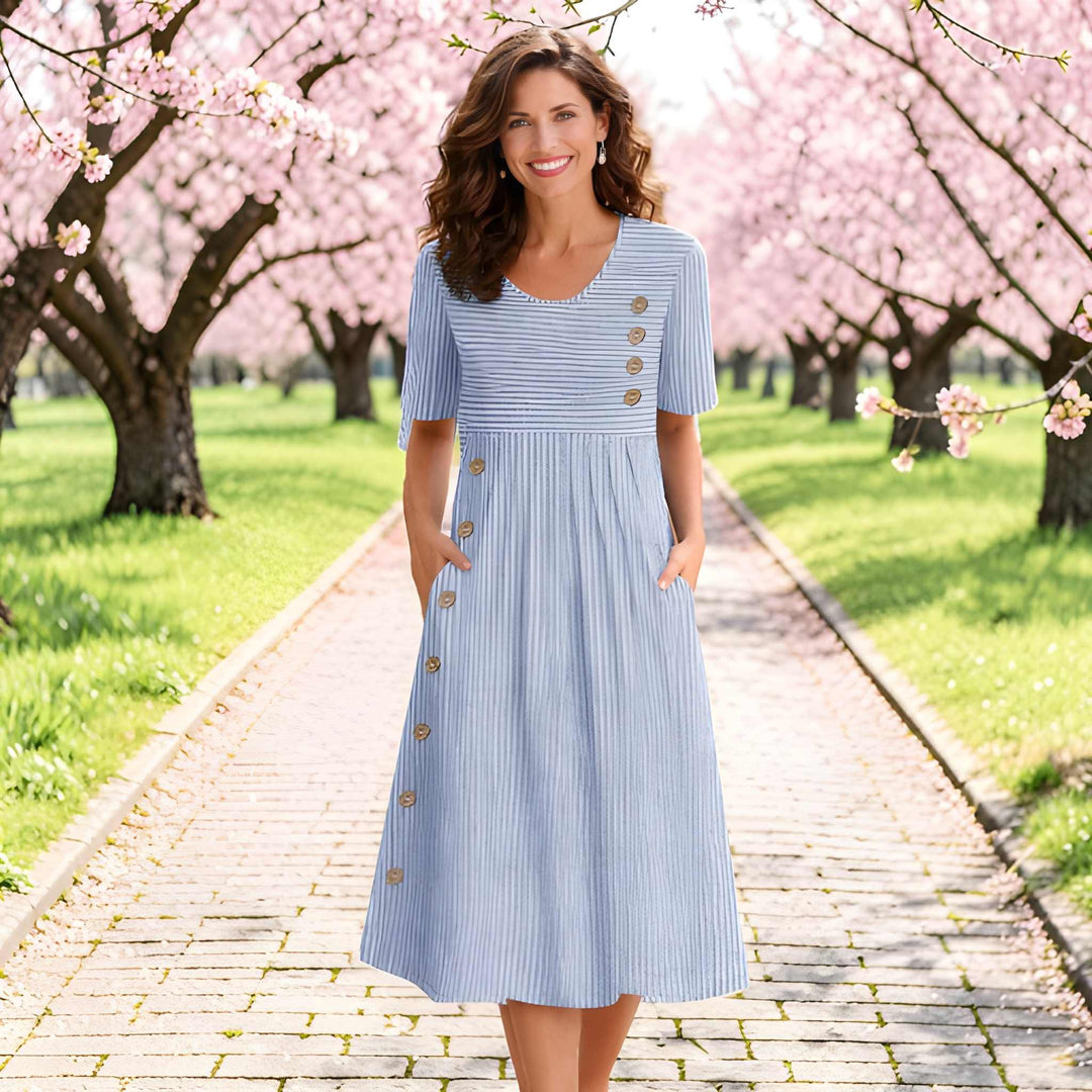 Effie | Striped Button-Front Midi Dress Women