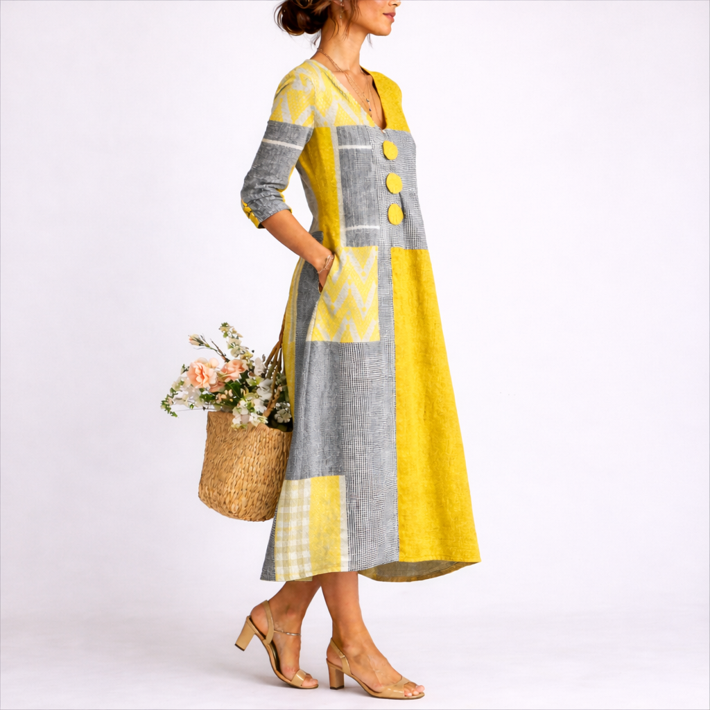 Phoebe | Patchwork Print Midi Dress for Women