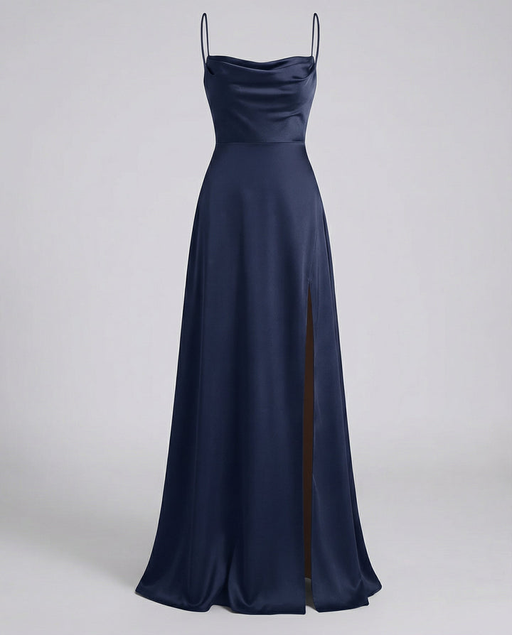 Verity | Satin Cowl Neck Maxi Bridesmaid Dress