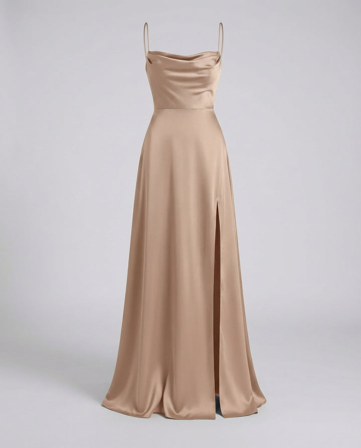 Verity | Satin Cowl Neck Maxi Bridesmaid Dress