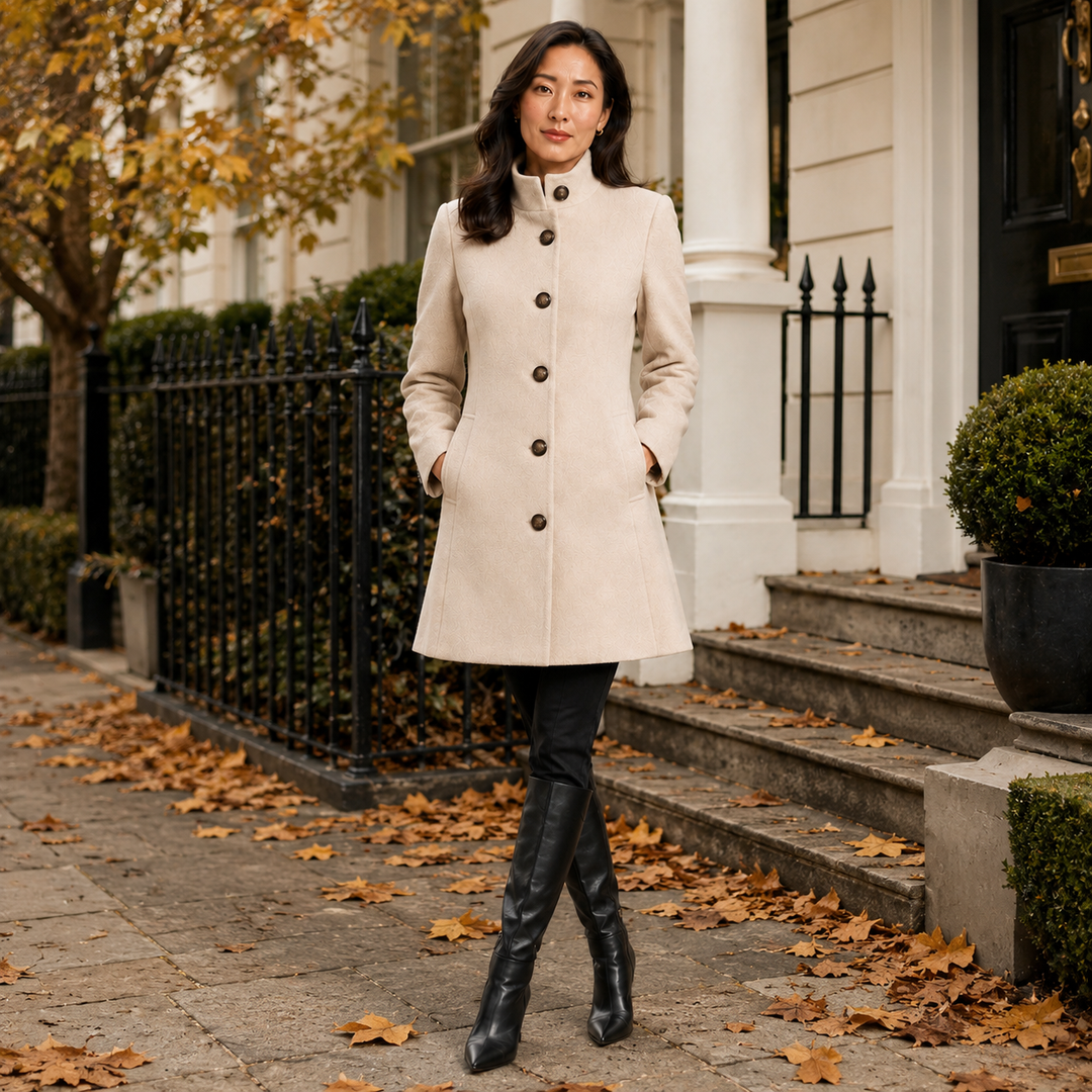 Pippa | Womens Coat Button-Front Stand Collar