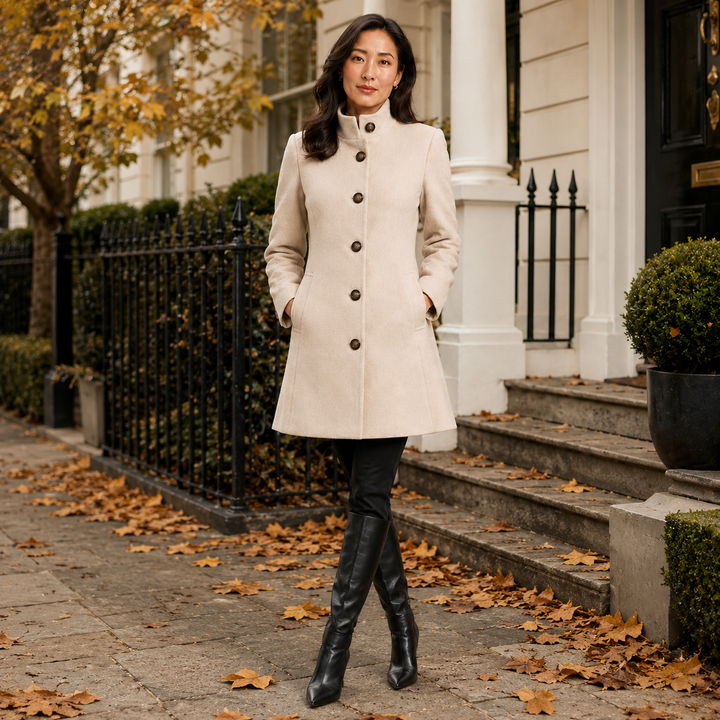 Pippa | Womens Coat Button-Front Stand Collar