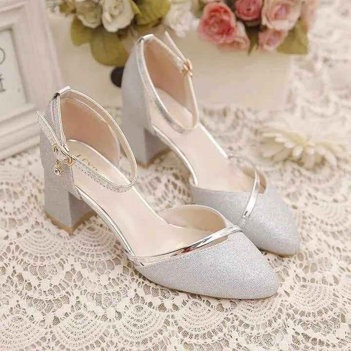 Rosie | Glitter Block Heel Ankle Strap Sandals