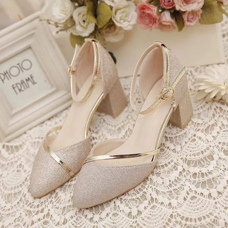 Rosie | Glitter Block Heel Ankle Strap Sandals