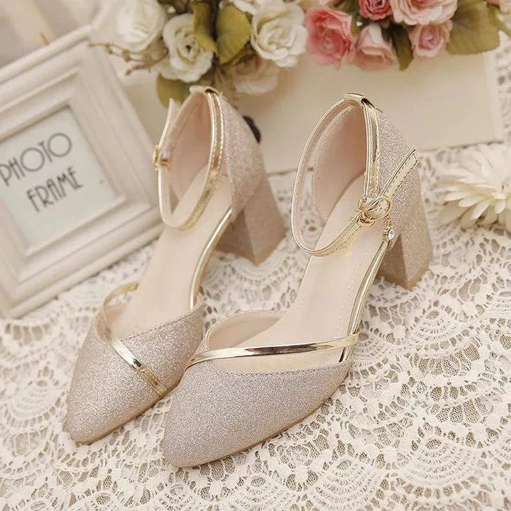 Rosie | Glitter Block Heel Ankle Strap Sandals