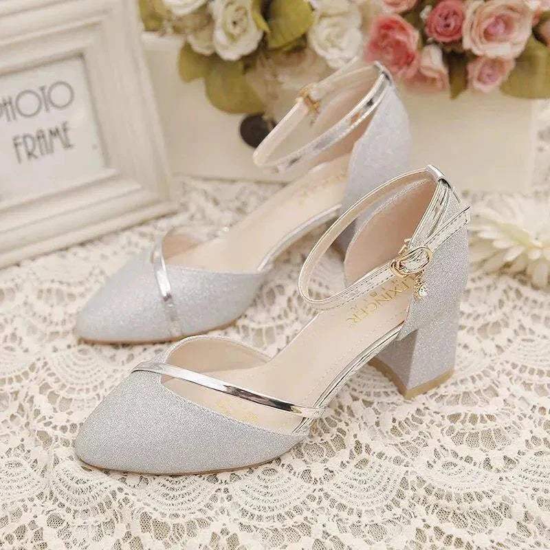 Rosie | Glitter Block Heel Ankle Strap Sandals