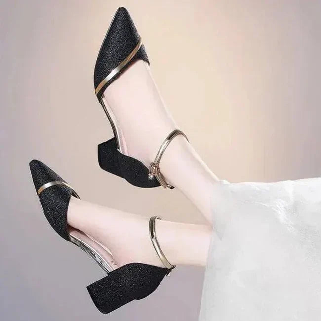 Rosie | Glitter Block Heel Ankle Strap Sandals