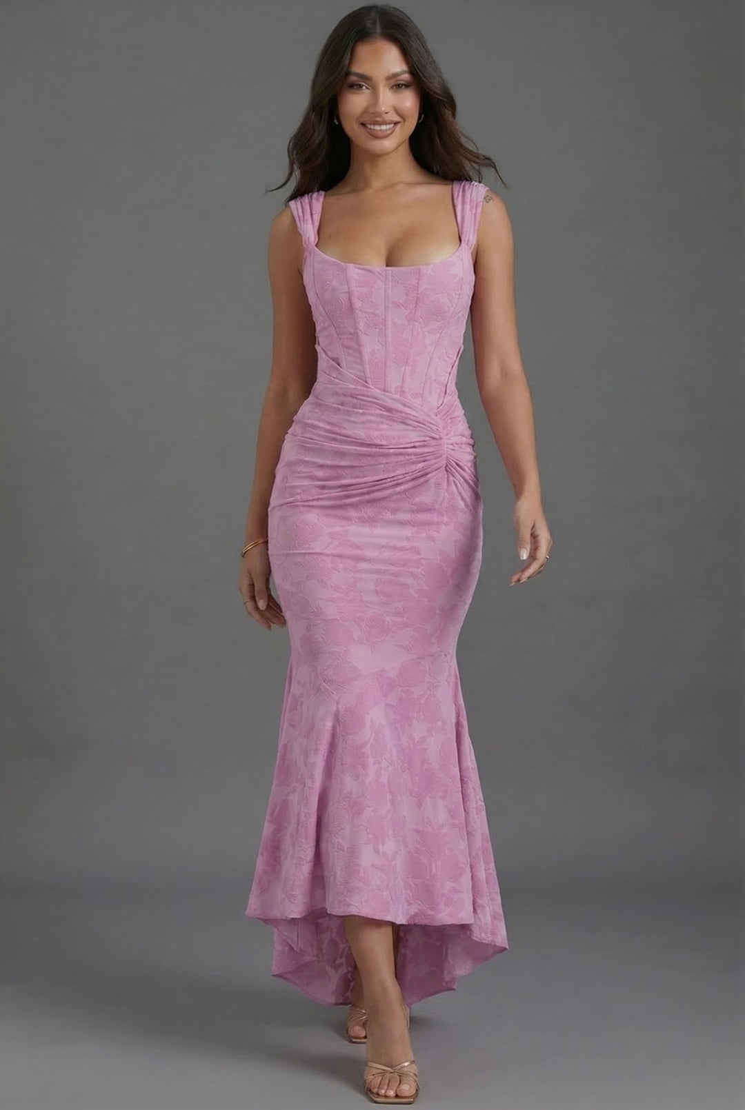 Grace | Wedding Guest Floral Jacquard Corset Midi Dress