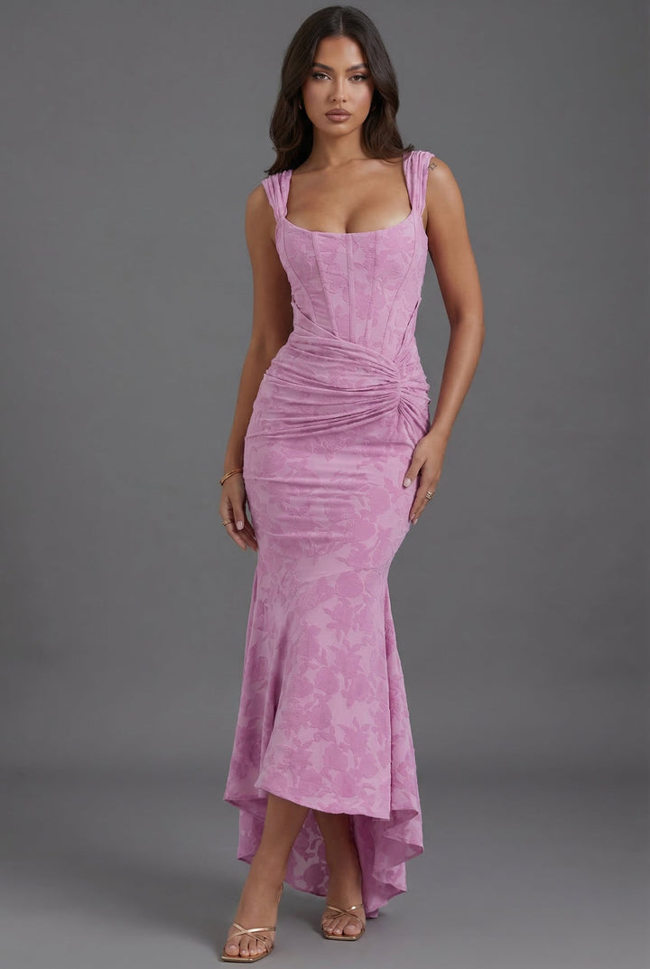 Grace | Wedding Guest Floral Jacquard Corset Midi Dress