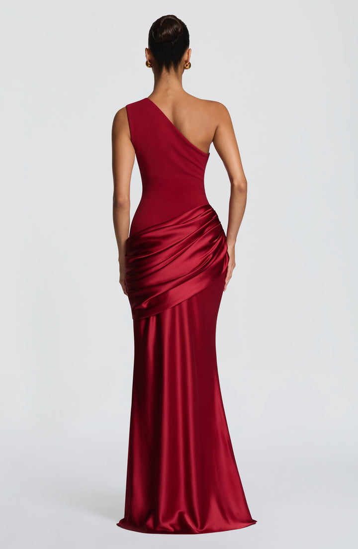 Darcey | One Shoulder Satin Maxi Wedding Guest Dress