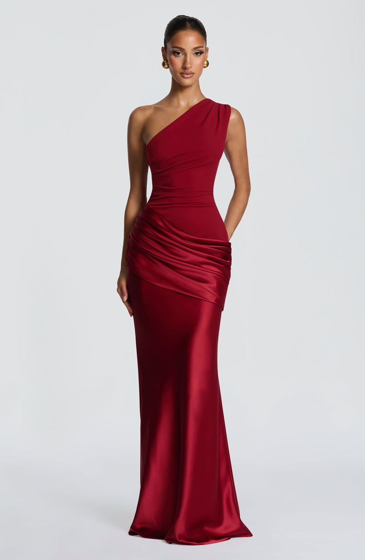 Darcey | One Shoulder Satin Maxi Wedding Guest Dress