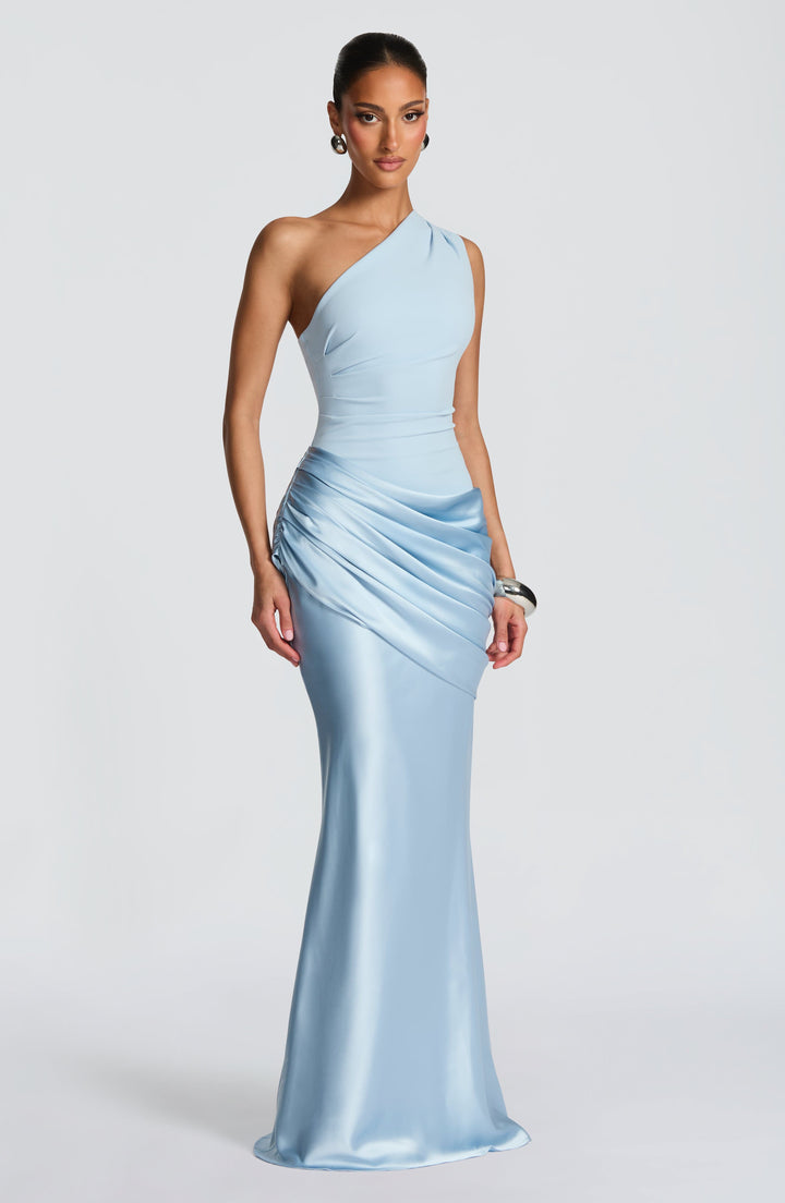 Darcey | One Shoulder Satin Maxi Wedding Guest Dress