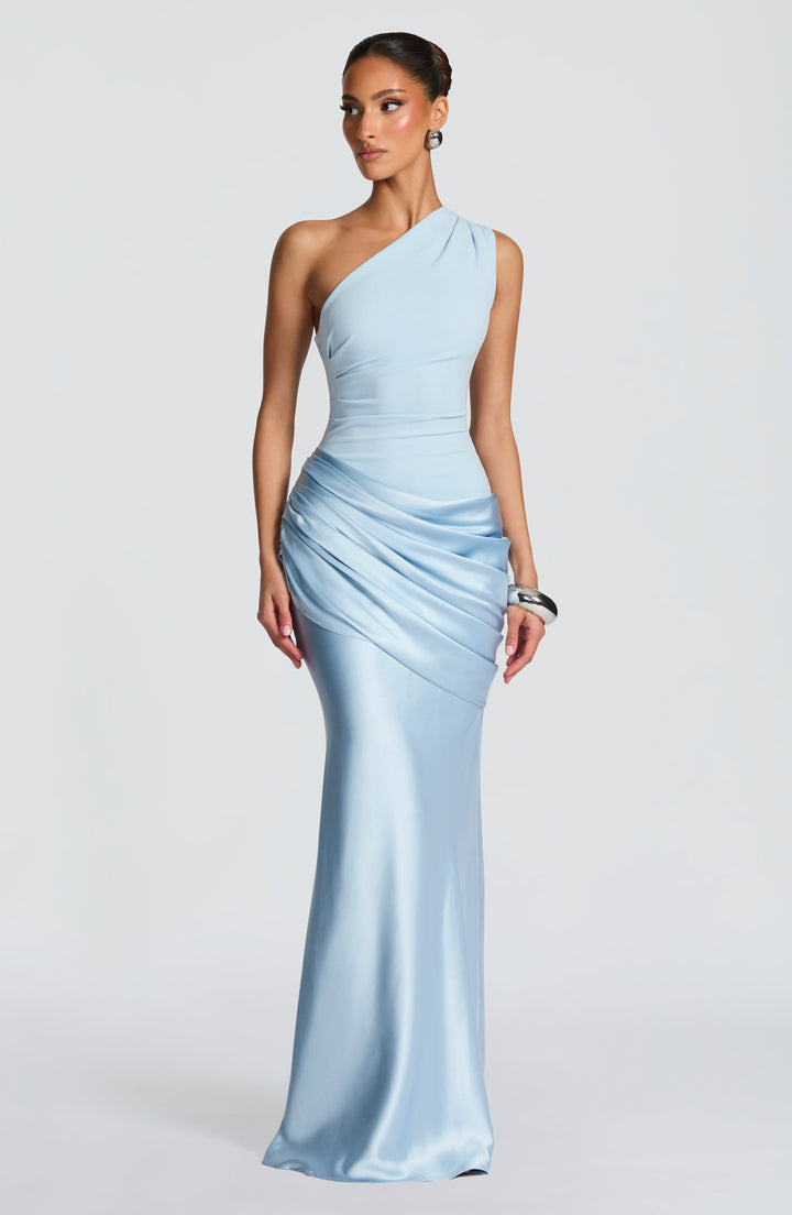 Darcey | One Shoulder Satin Maxi Wedding Guest Dress