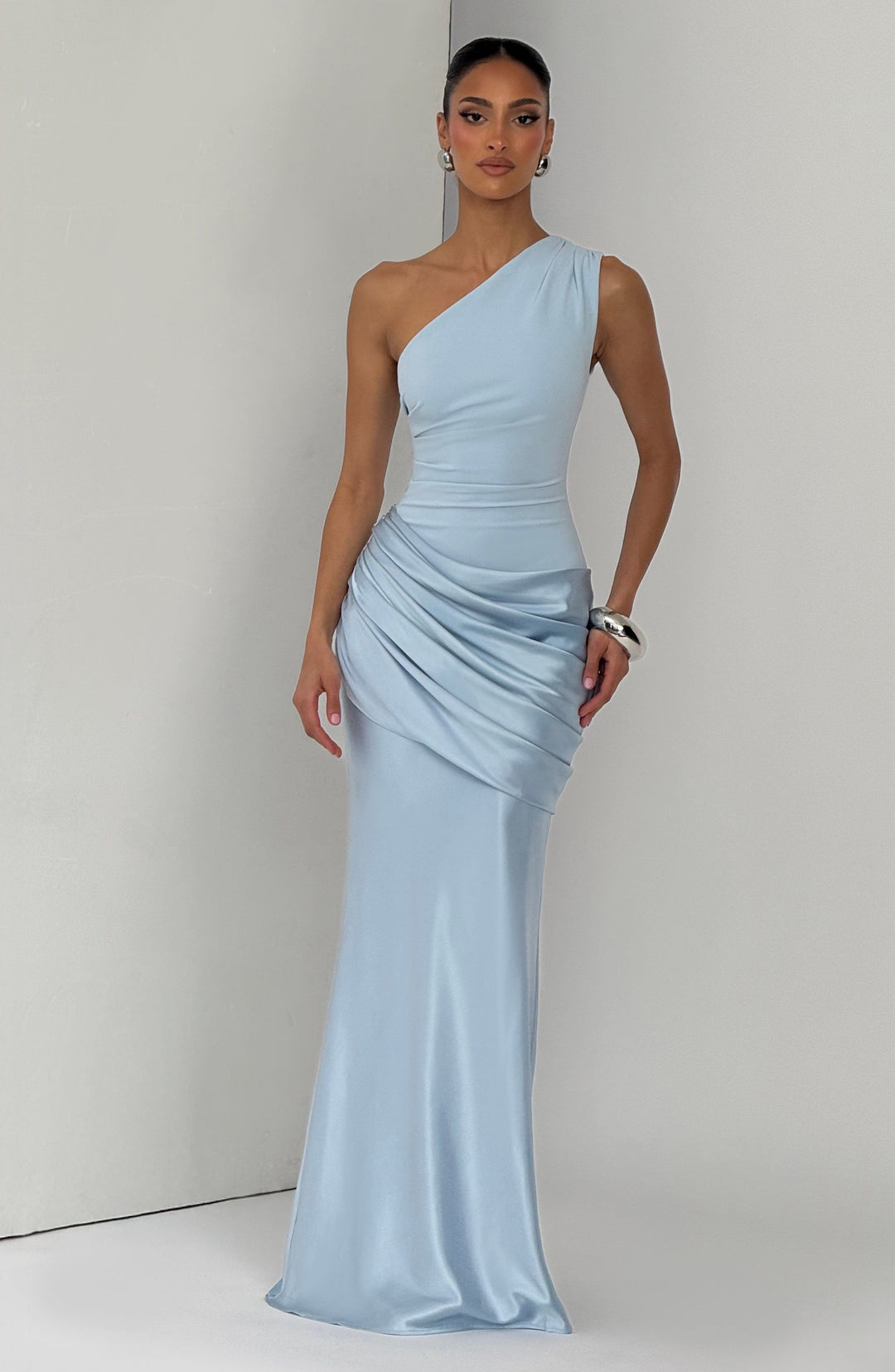 Darcey | One Shoulder Satin Maxi Wedding Guest Dress