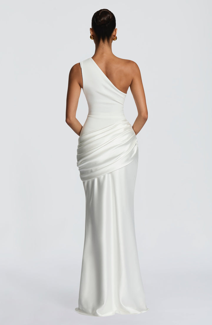 Darcey | One Shoulder Satin Maxi Wedding Guest Dress