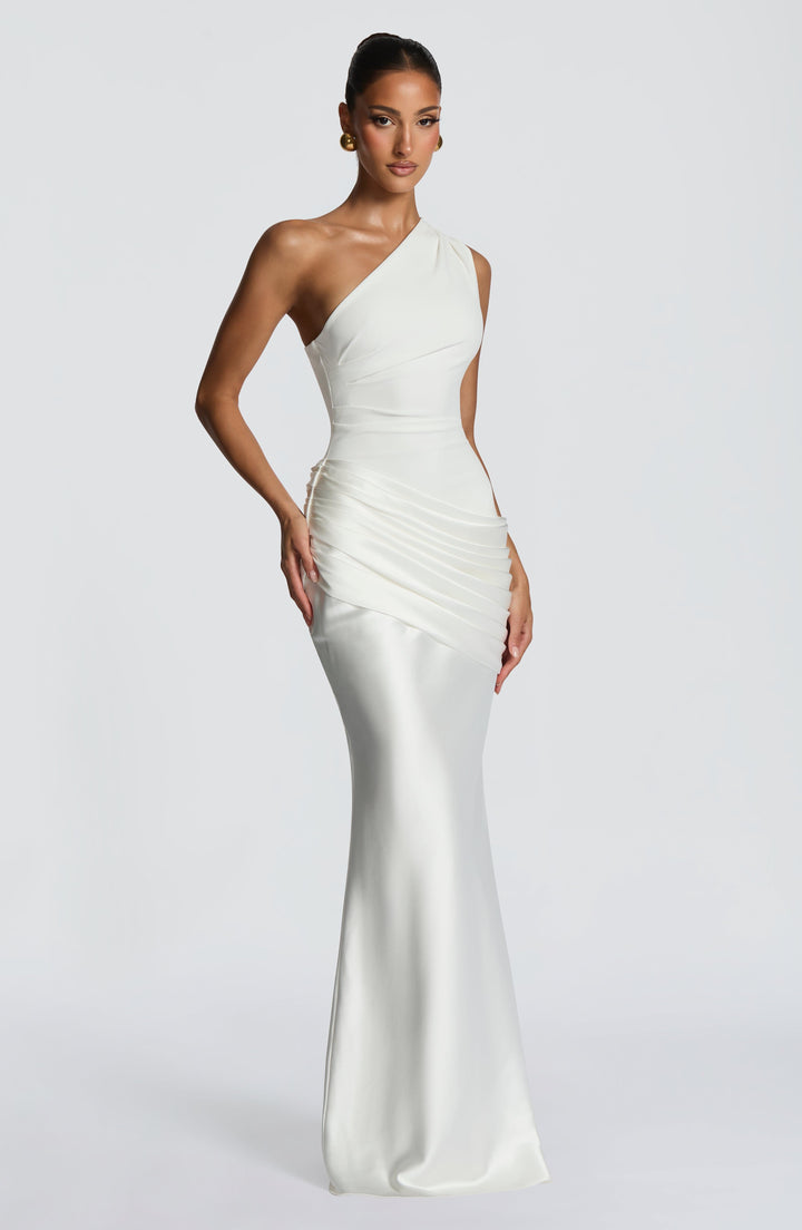 Darcey | One Shoulder Satin Maxi Wedding Guest Dress