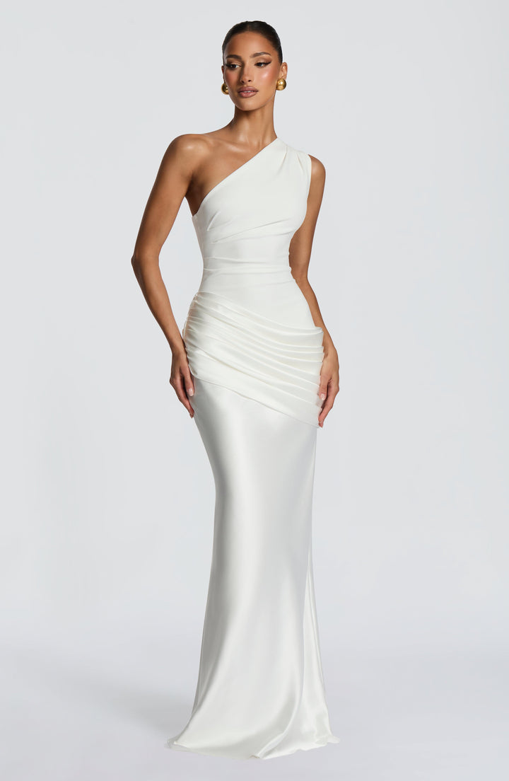 Darcey | One Shoulder Satin Maxi Wedding Guest Dress