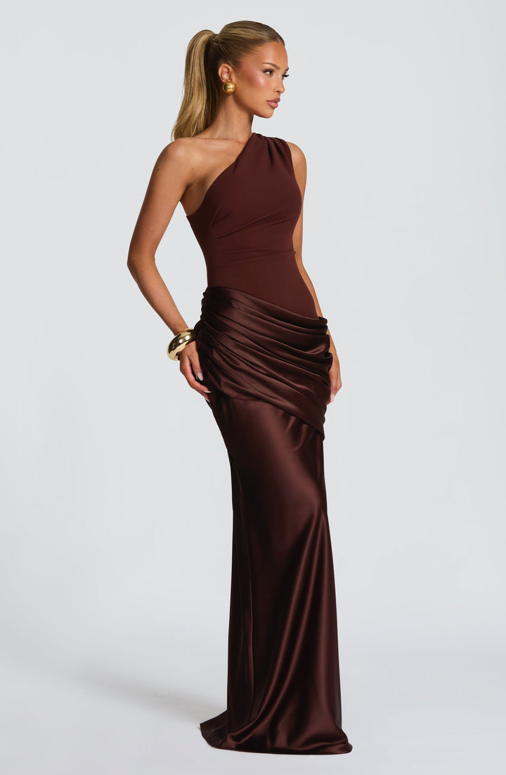 Darcey | One Shoulder Satin Maxi Wedding Guest Dress