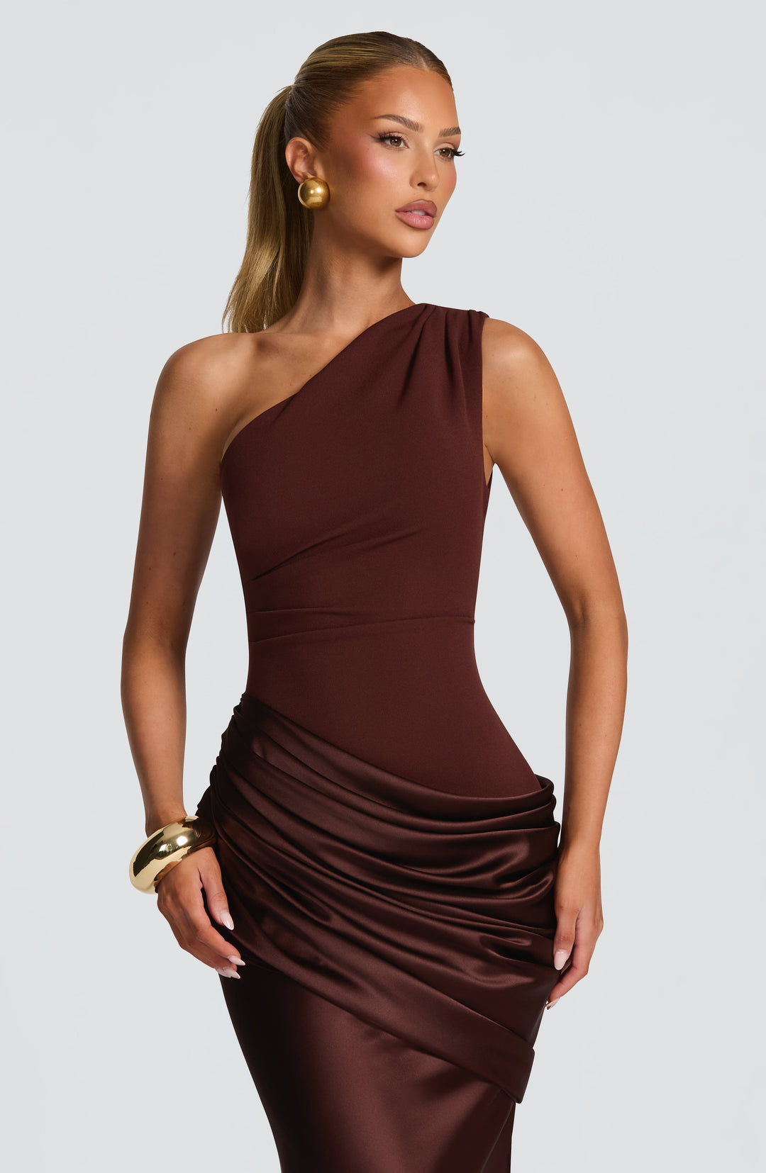 Darcey | One Shoulder Satin Maxi Wedding Guest Dress