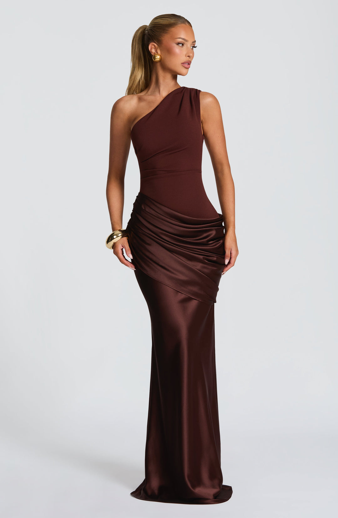 Darcey | One Shoulder Satin Maxi Wedding Guest Dress