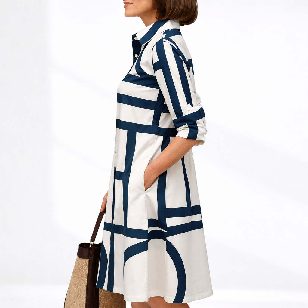 Elsie | Geometric Print Women Shirt Dress