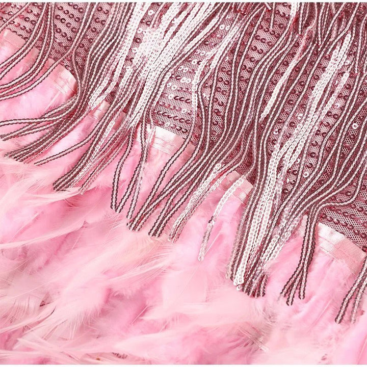 Bronte | Wedding Guest Fringe Feather Mini Dress