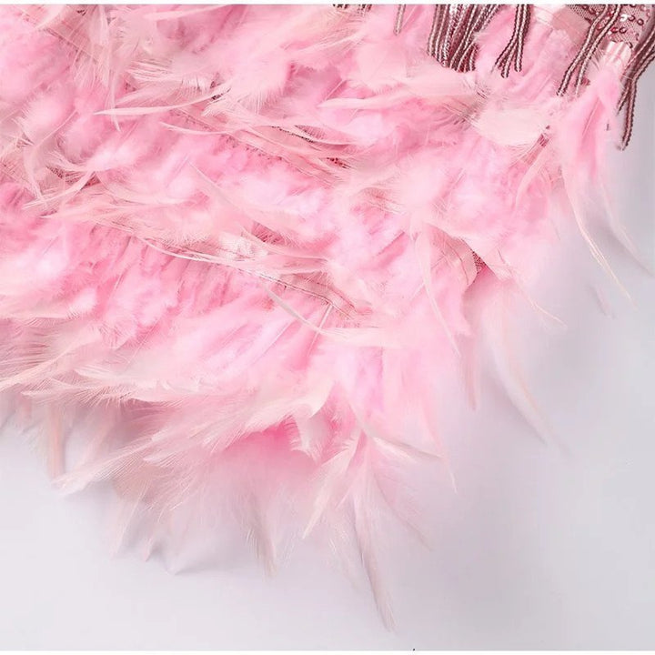 Bronte | Wedding Guest Fringe Feather Mini Dress