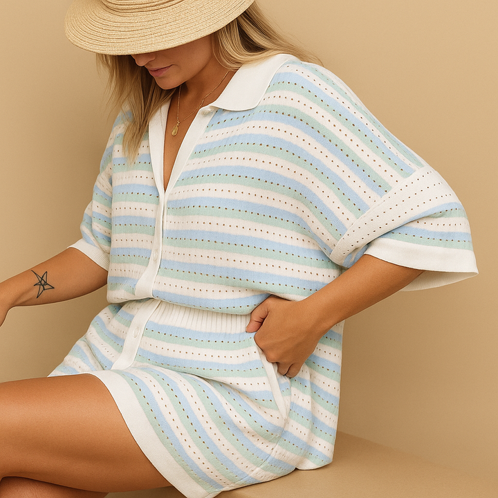 Evie | Striped Knit Shorts Set Women Clothing