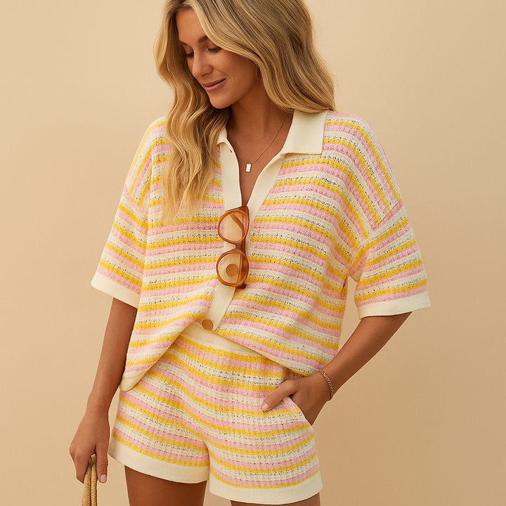 Evie | Striped Knit Shorts Set Women Clothing