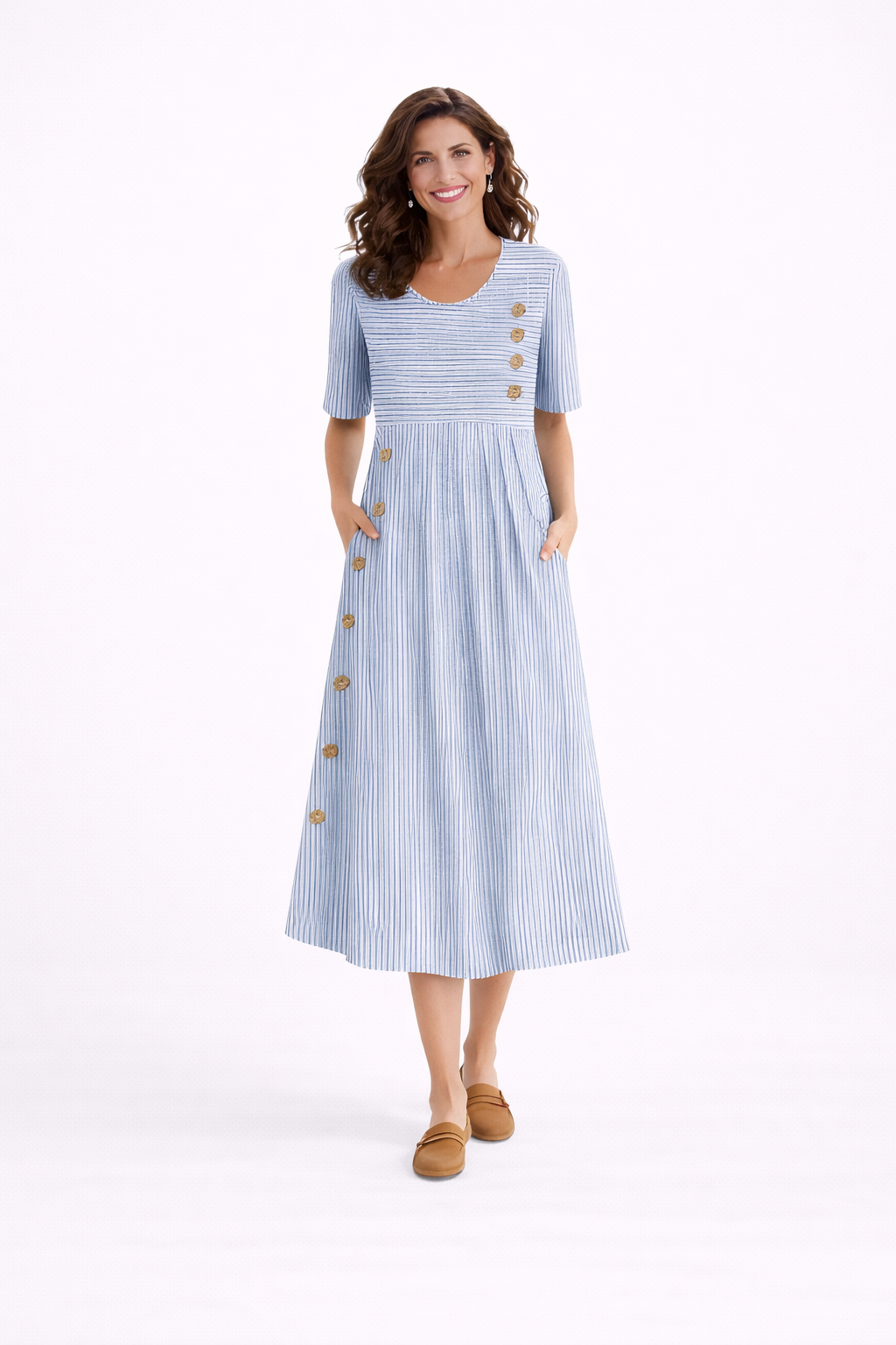 Effie | Striped Button-Front Midi Dress Women