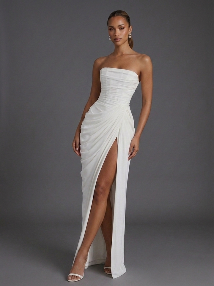 Matilda | Wedding Guest Ruched Maxi Dress with Slit
