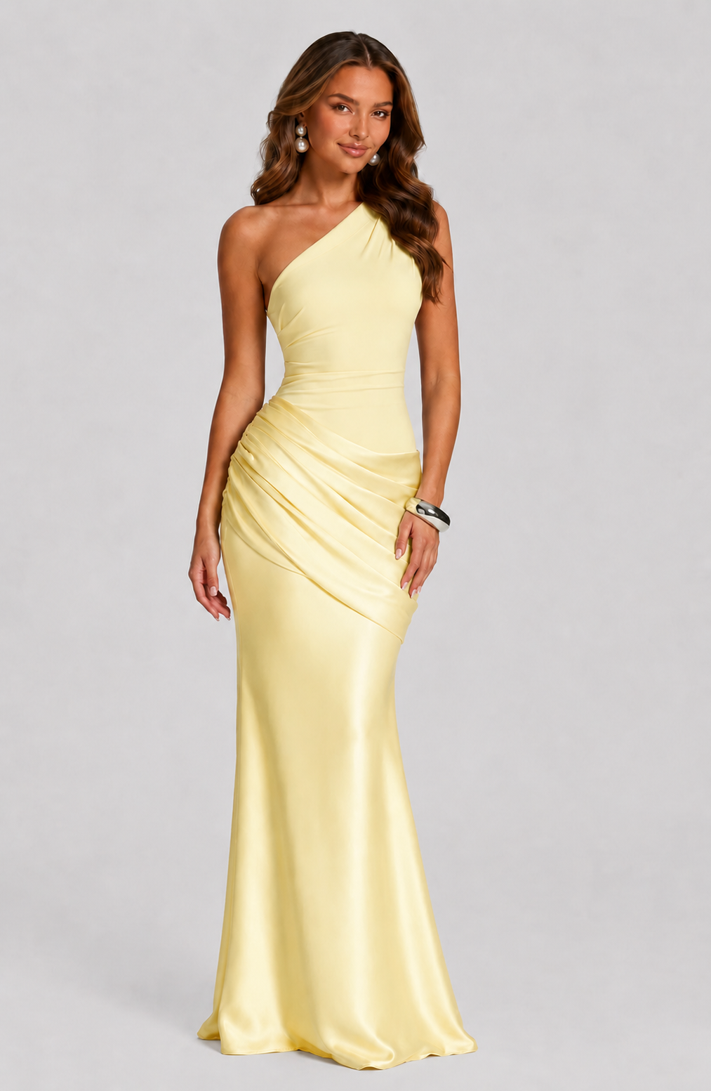Pippa | Wedding Guest Ruched Satin Maxi Dress