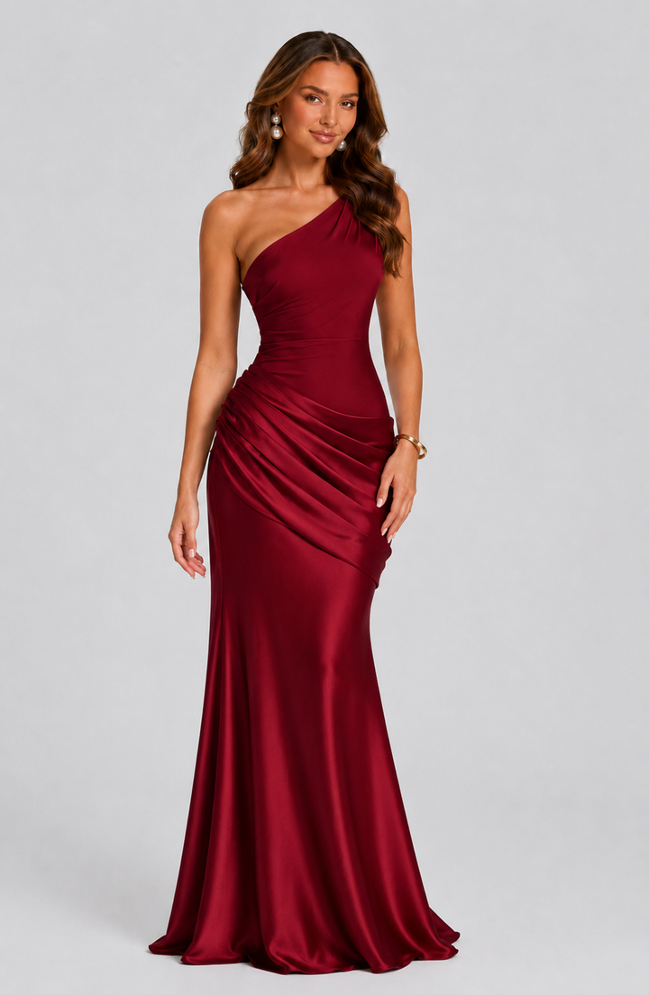 Pippa | Wedding Guest Ruched Satin Maxi Dress