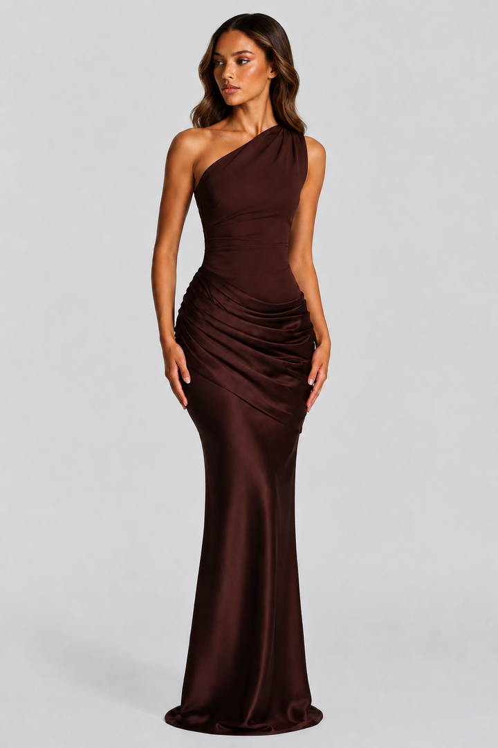 Pippa | Wedding Guest Ruched Satin Maxi Dress