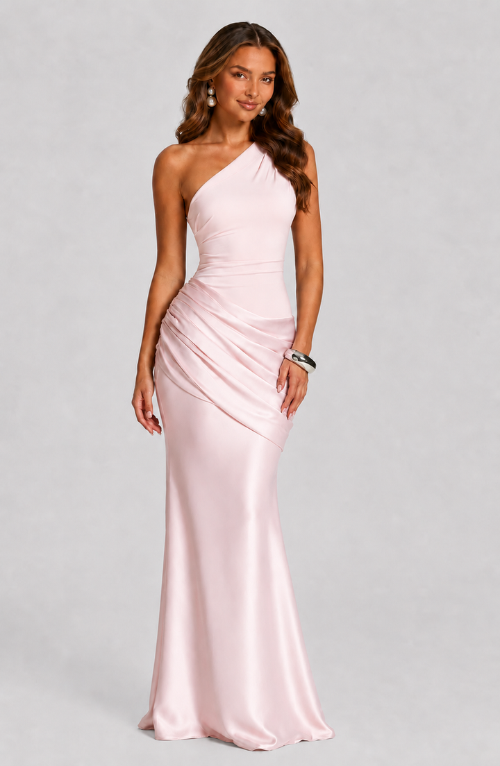 Pippa | Wedding Guest Ruched Satin Maxi Dress