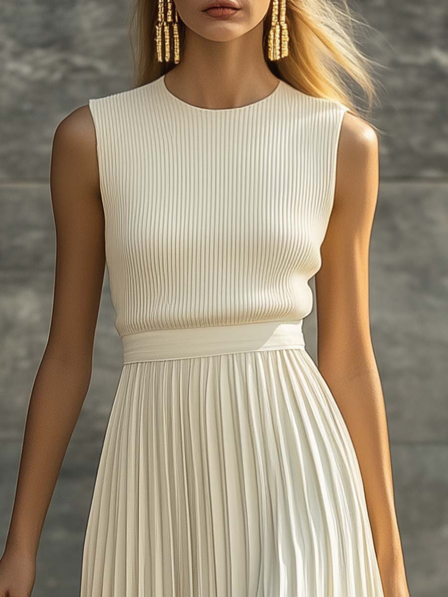 Pippa | Pleated White Midi Wedding Guest Dress