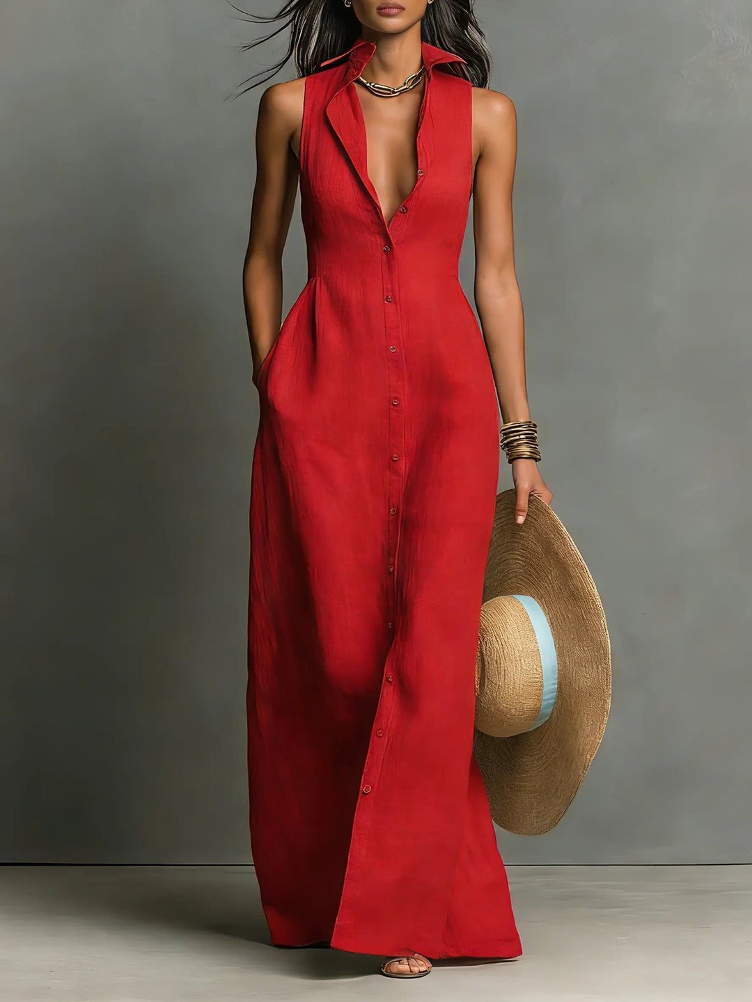 Florence | Sleeveless Button-Down Maxi Dress Women