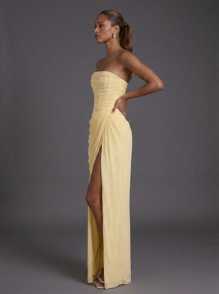 Matilda | Wedding Guest Ruched Maxi Dress with Slit